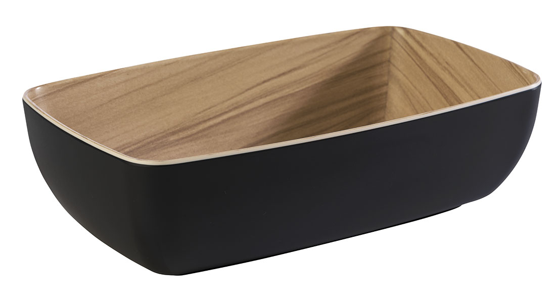 GN 1/4 Schale FRIDA 26,5 x 16,2 cm, H: 7,5 cm, 1,8 ltr., Melamin, außen: schwarz, innen: Holzoptik