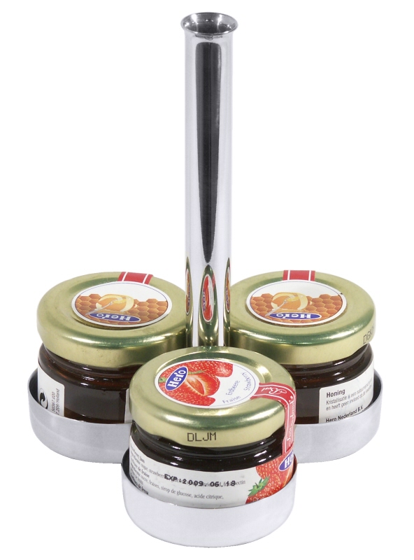 Marmeladenglas-Etagere für 3 Portionen, Edelstahl, D: 10 cm, H: 14 cm