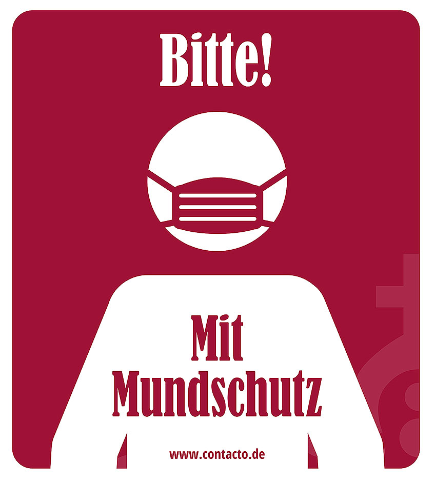 Aufkleber 5er-Set, PP-Folie, Text: Mit Mundschutz, Format: 13,2 x 12 cm