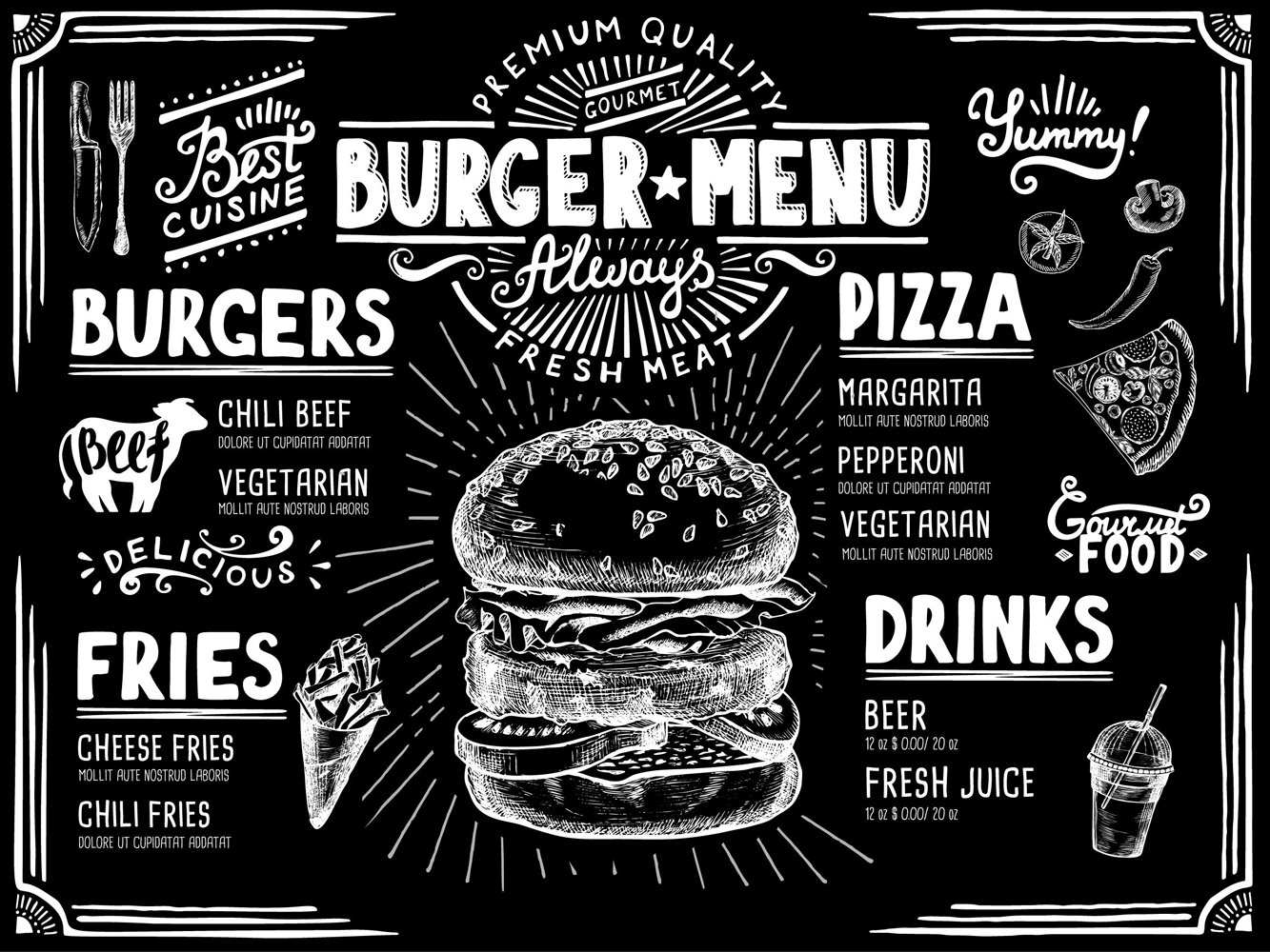Tischsets - BURGER MENU Papier 40 x 30 cm