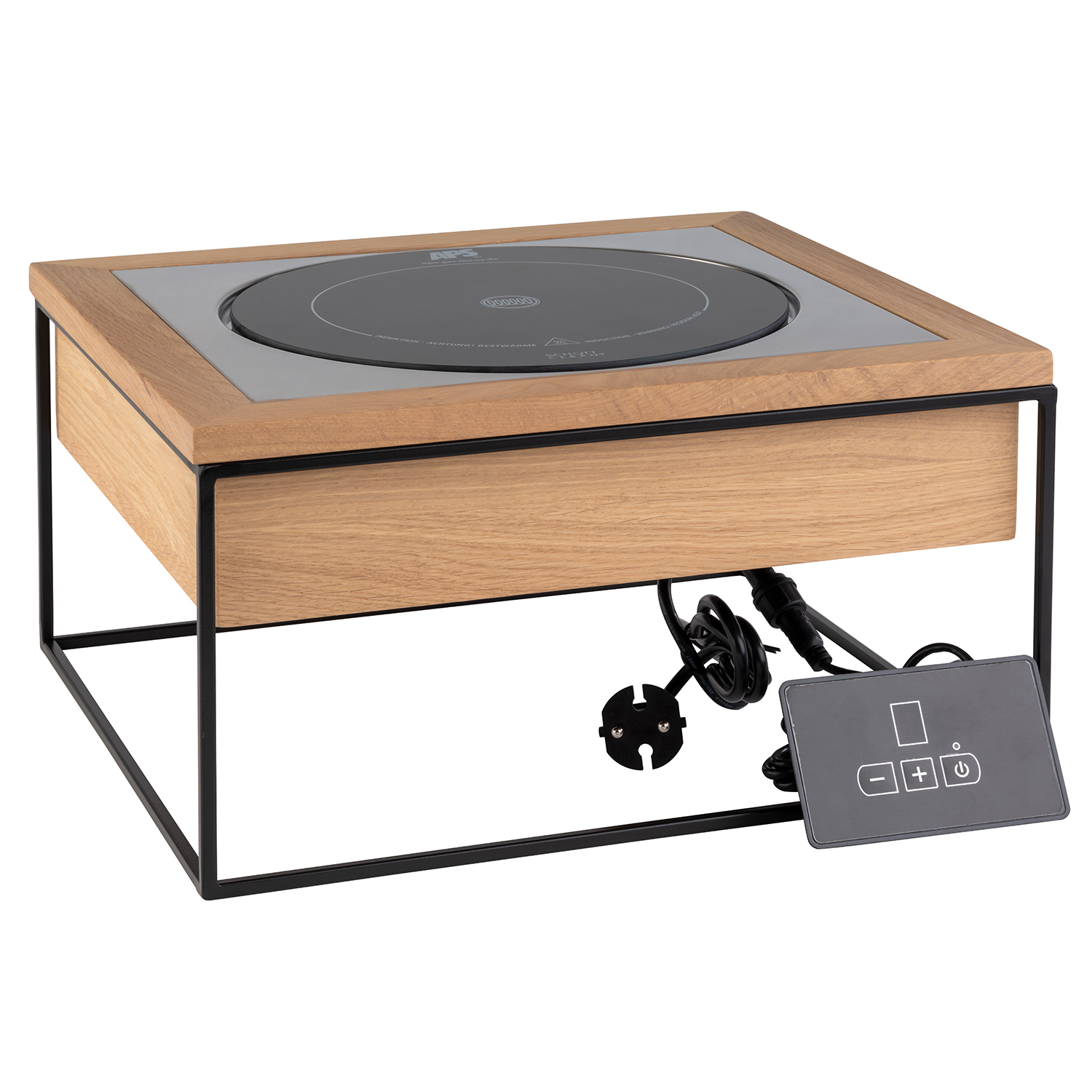Induktionsstation, 4-tlg. Set, Metall/ Holz, Kochplatte 24 cm - 900 Watt, 35,4 x 32,5 x 19 cm