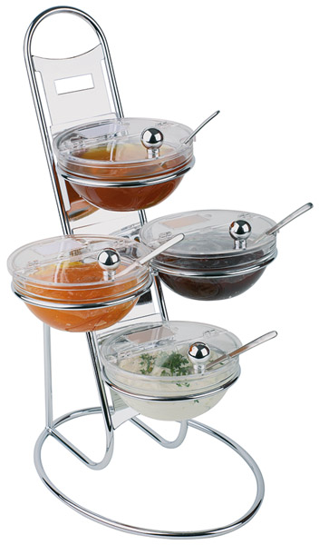 Buffetleiter LITTLE, ca. D: 30 cm, H: 48 cm, 3-stufig, Metall verchromt, 12-teiliges-Set, 4 Glasschalen