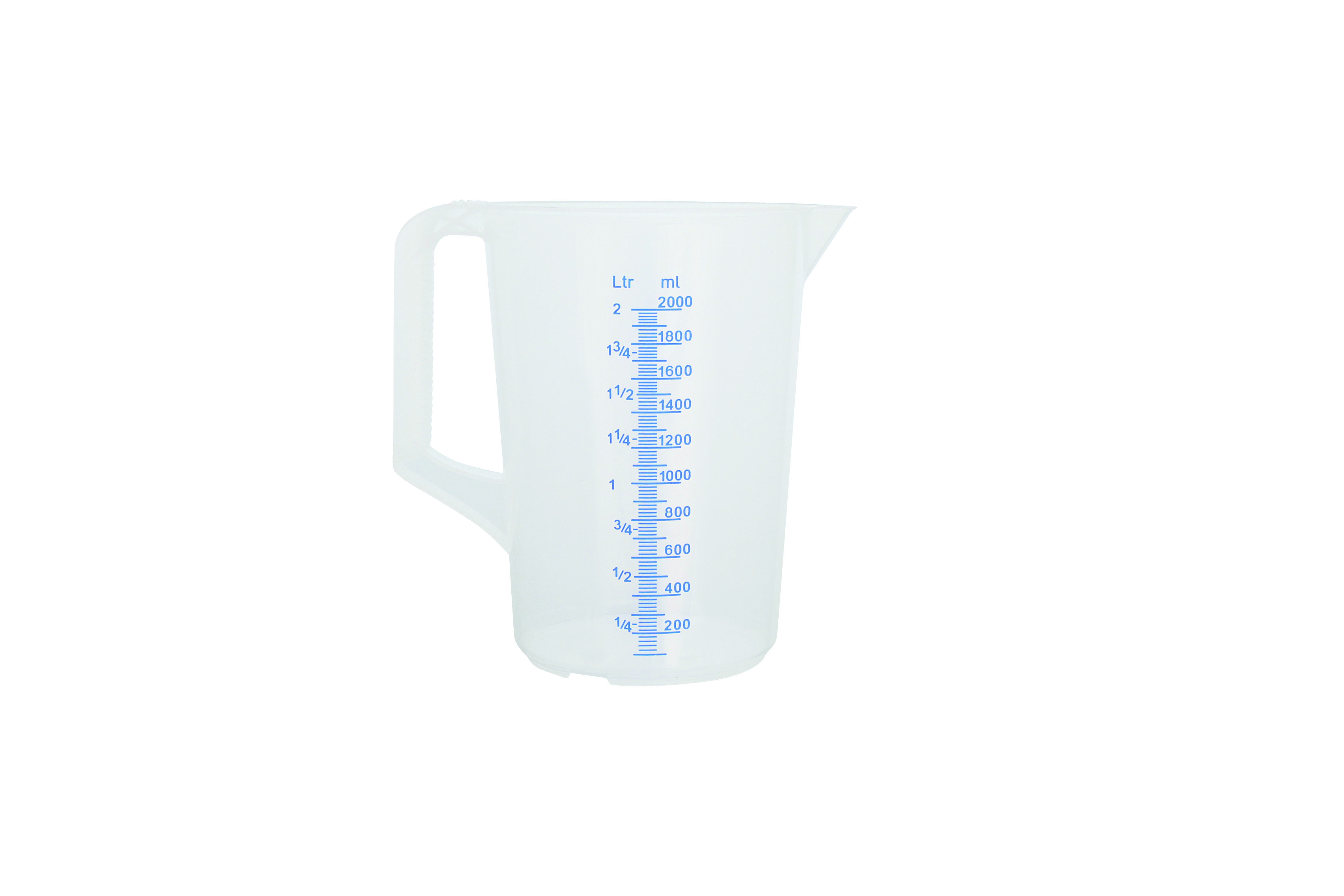 Messbecher, 2 ltr., geprägte Skala, blaue Schrift