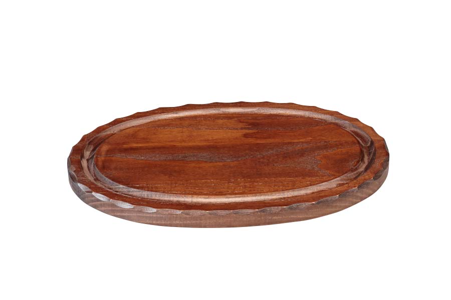 Steakbrett m. Rille, oval, mahagoni lackiert, 34 x 22 x 2 cm