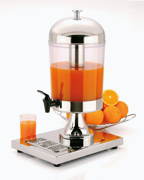 Saftdispenser INOX STAR, 36 x 26 cm, H: 55 cm, 8 ltr., Edelstahl, SAN, Crasheisröhre