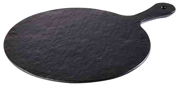 Tablett SLATE ROCK D: 30 cm, H: 1,5 cm, Melamin, schwarz, Schieferlook-Griff: 12 cm