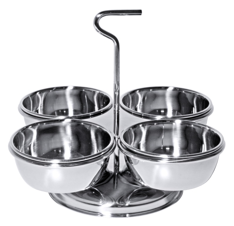 Dip-Schalenset, mit vier Schalen, Edelstahl, I: 0,2 ltr., D: 9,5 cm, B: 22 cm, H: 14 cm