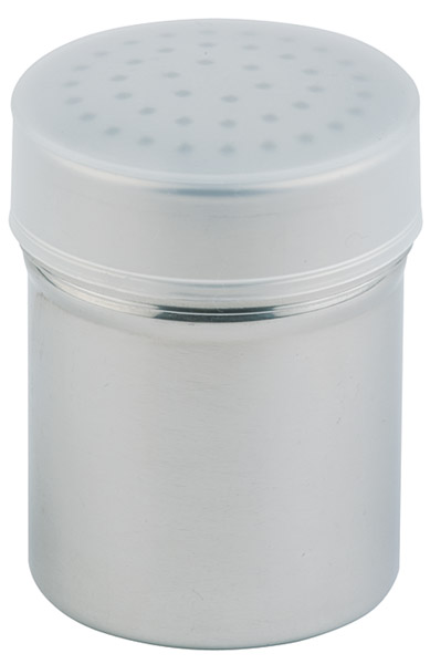 Streuer grob D: 5,5 cm, H: 7,5 cm, Behälter aus Edelstahl, Löcher D: 2 mm, inkl. Staubdeckel, 0,15 ltr.