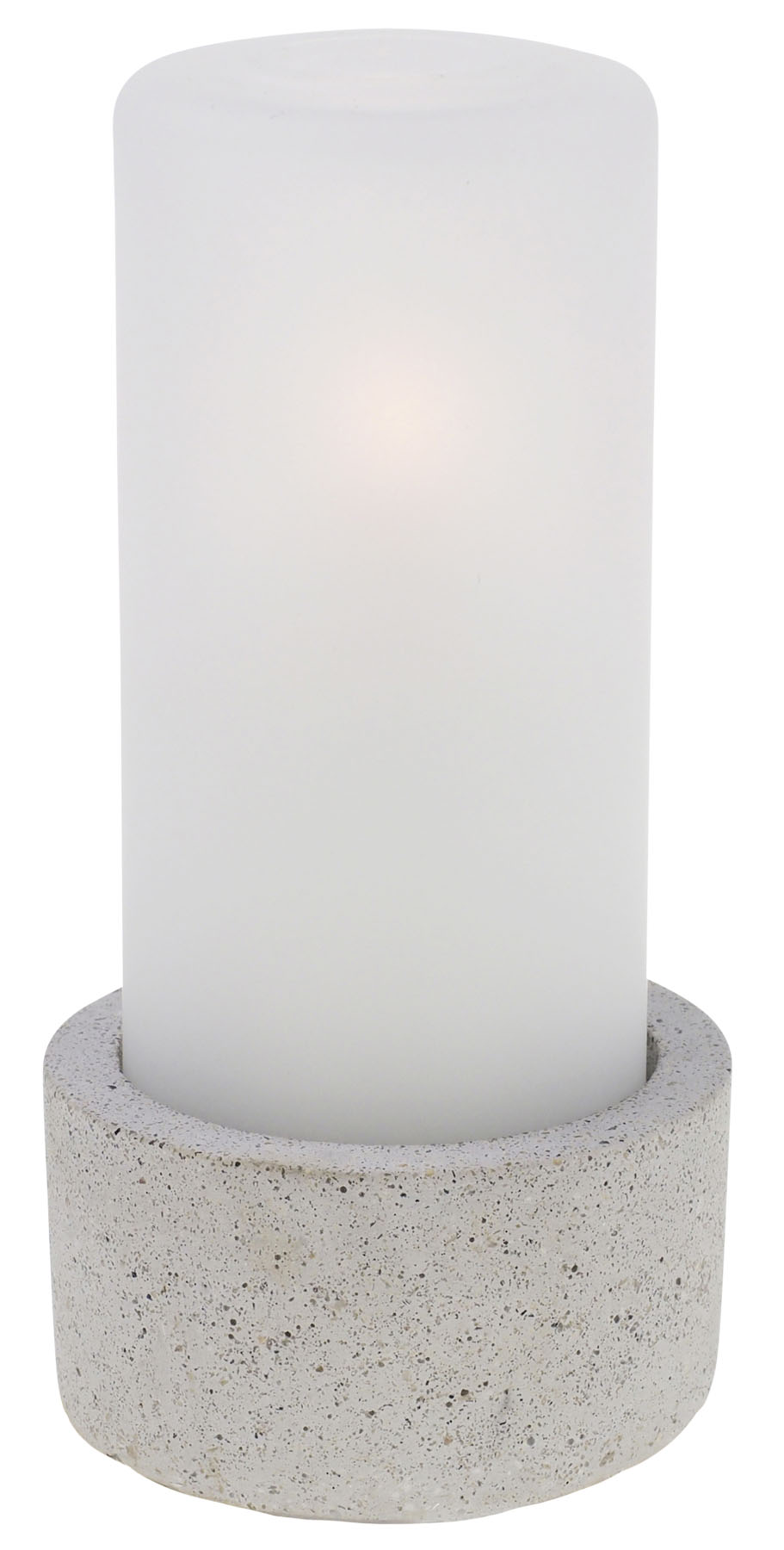 Tischlampe Concrete 60A, Lampenkörper: Beton hell, Glaszylinder: milchig, Höhe: 16 cm