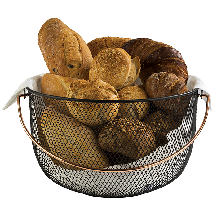 Brot und Obstkorb, D: 30 cm, H: 19 cm, Metall, schwarz, Griff in Kupferoptik