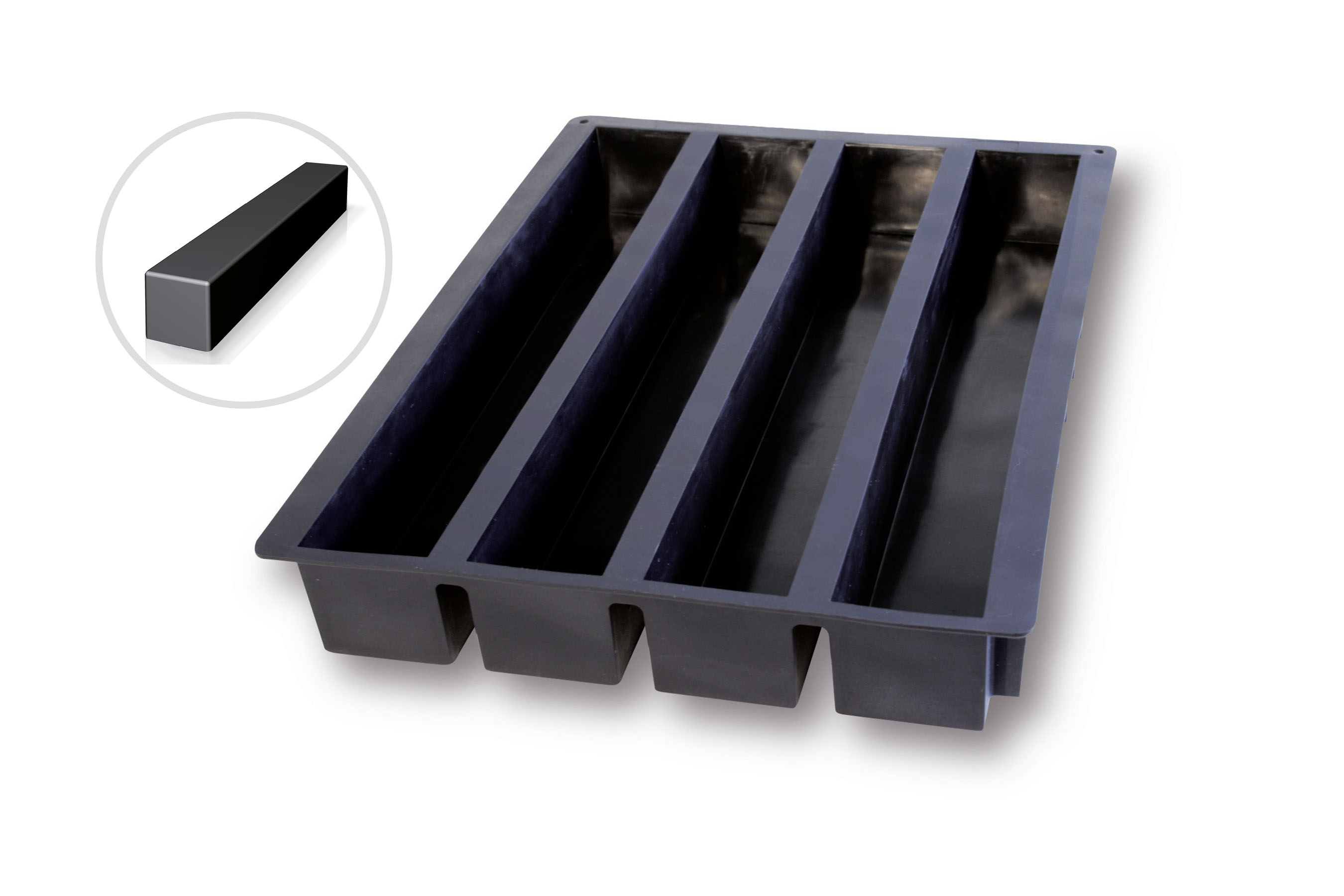 Silikon - Backform 400 x 600 mm, Rinne, 4 x 2400 ml, 495 x 70 mm, H: 70 mm