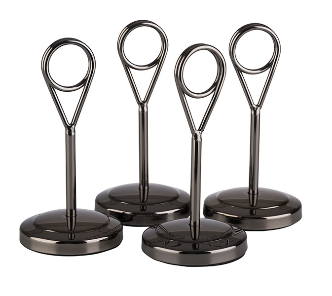 Kartenhalter, 4er Set, mit 20 schwarzen Karten, D: 5 cm, H: 10,5 cm, Farbe: gunmetal