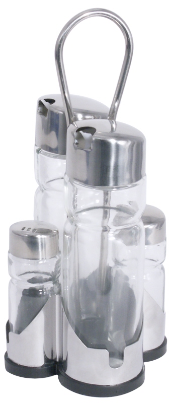 Menage Öl/Essig/S/P, tropfsicherer Ausgießer, Edelstahl, 9,5 x 9,5 x 22 cm