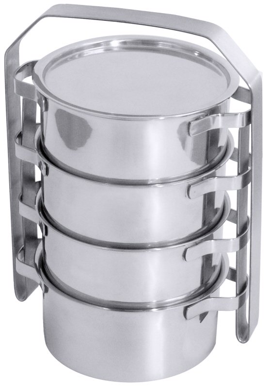 Etagen-Essenträgergefäß, I: 0,9 ltr., D: 14 cm, H: 6 cm, Edelstahl