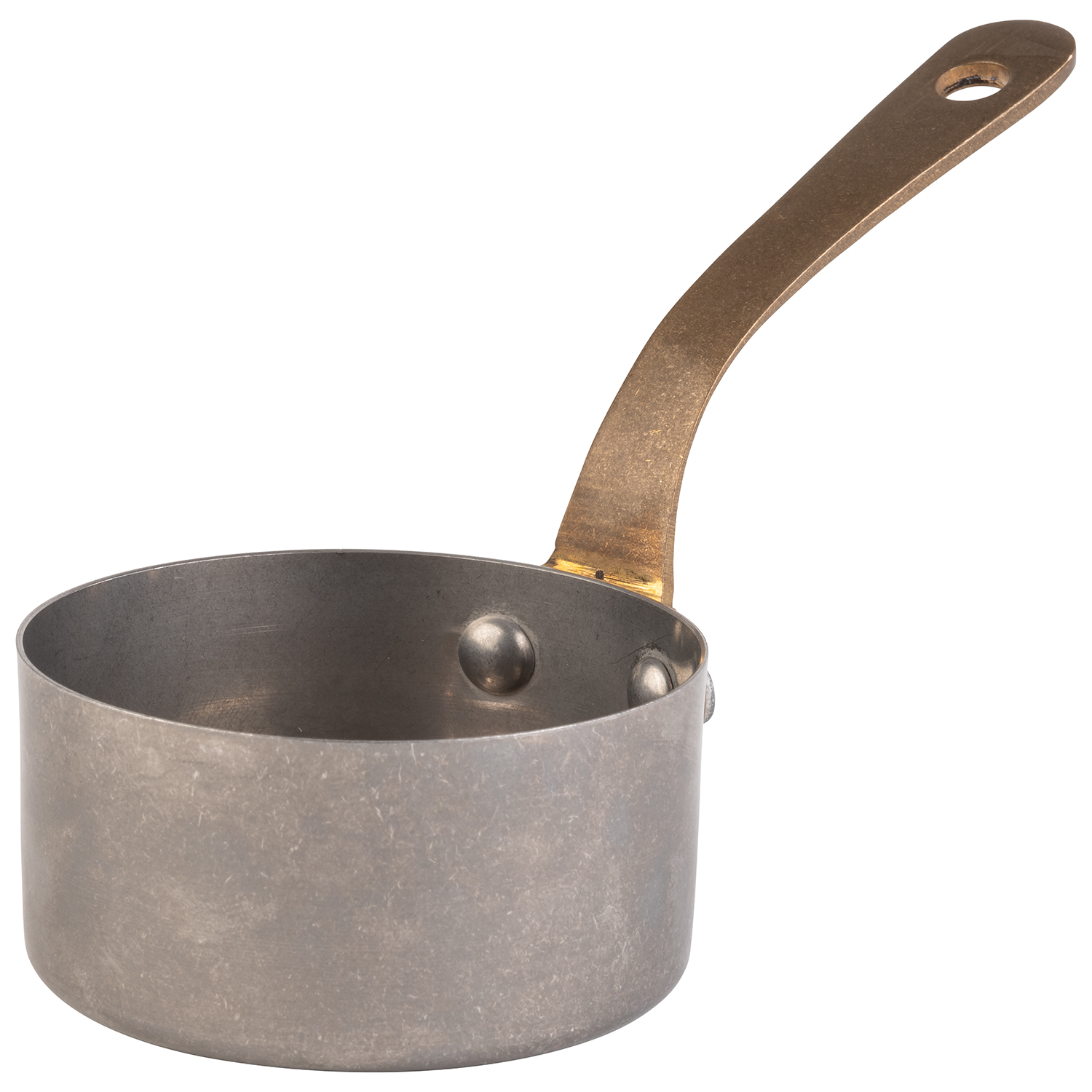 Stielkasserolle / Serviertopf, Edelstahl, D: 7 cm, H: 3,5 cm, I: 0,12 ltr., Farbe: Antik-Edelstahl-Look