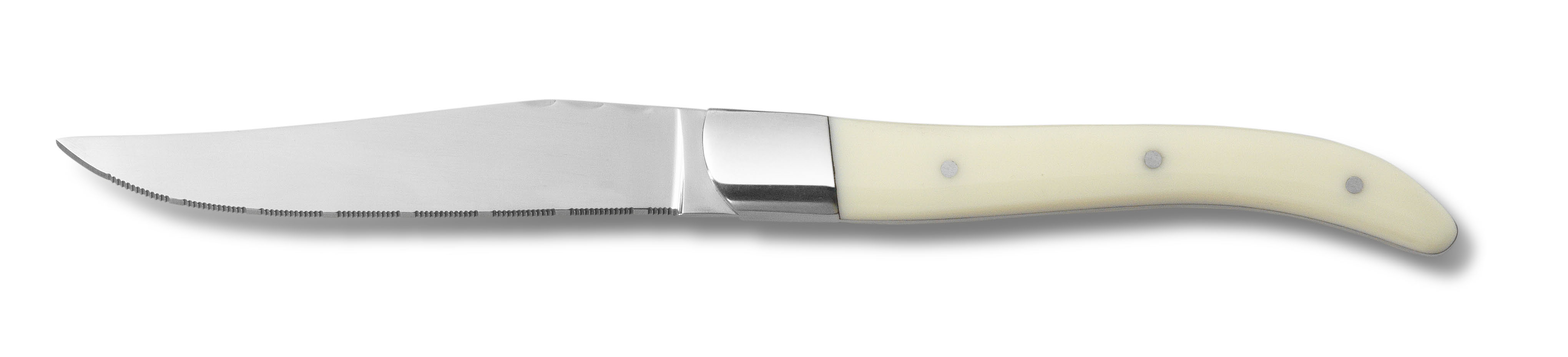 Comas, ACR : Weiss - Steakmesser massiv ChrSt., gezahnte Schneide, Acrylgriff, 225 mm