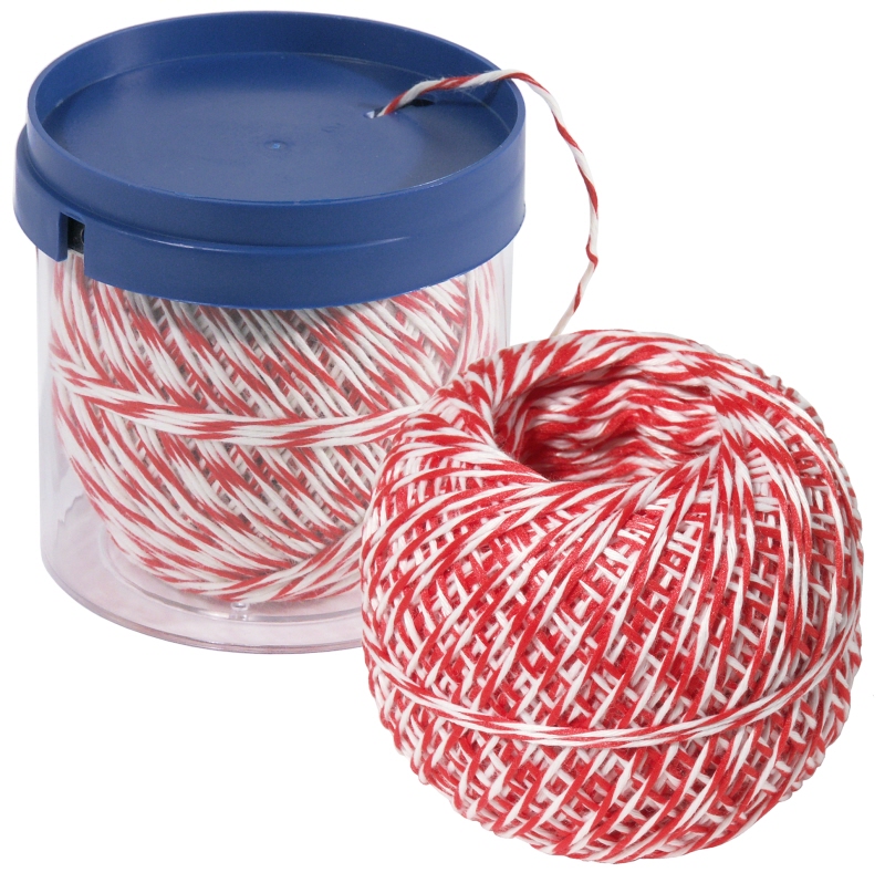 Rollbratenfaden im Spender, rot-weiß gefärbt, Polyester, L: 150 m