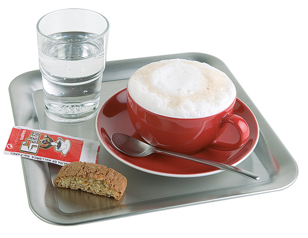Serviertablett KAFFEEHAUS, 23 x 23 cm, H: 1,5 cm Edelstahl, mattiert