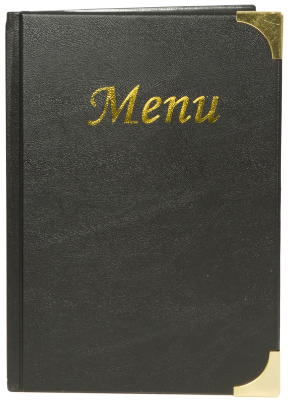 Speisekartenmappe, A5, PVC, Metallecken, schwarz, H: 23,5 cm, B: 16,5 cm