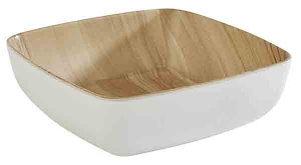 Schale FRIDA 16,5 x 16,5 cm, 5,5 cm,,0,85 ltr., Melamin, außen: weiss, innen: Holzoptik