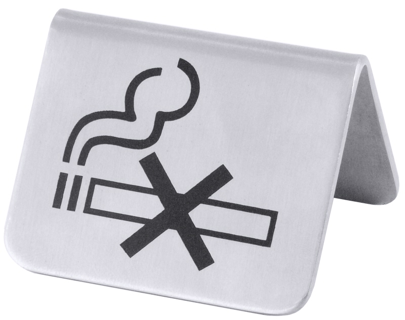 Nichtraucher-Aufsteller, schwarzer Siebdruck, beidseitig, Edelstahl, 6,7 x 6 cm, H: 4,3 cm
