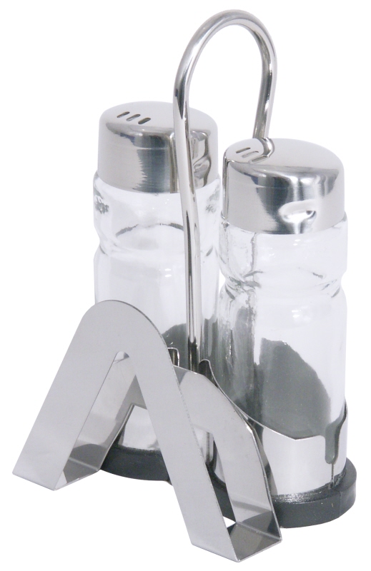 Menage Salz/Pfeffer mit Serviettenhalter, Edelstahl, 8 x 5,5 x 12 cm