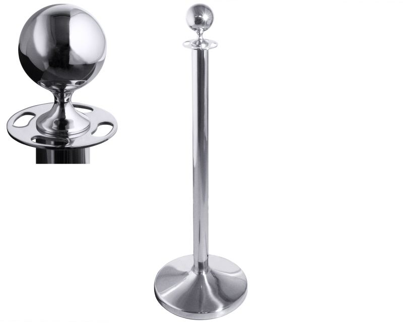 Absperrpfosten, mit Kugel als Abschluss, Edelstahl, D: 8 cm, H: 100 cm