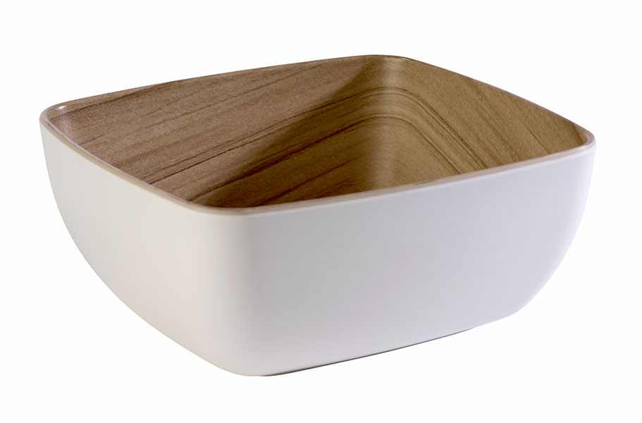 GN 1/6 Schale FRIDA 17,6 x 16,2 cm, H: 7,5 cm, 1 ltr., Melamin, außen: weiss, innen: Holzoptik