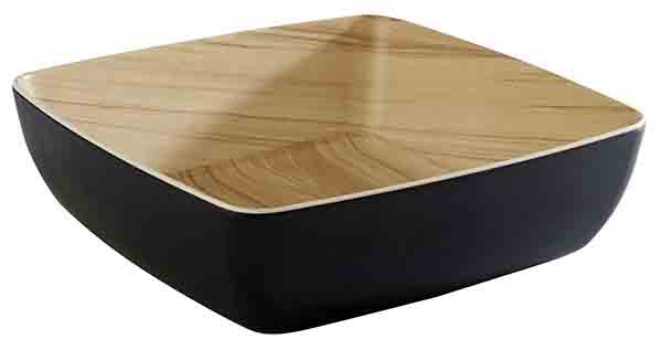 Schale FRIDA, 25 x 25 cm, H: 7,5 cm, 2,65 ltr., Melamin, außen: schwarz, innen: Holzoptik
