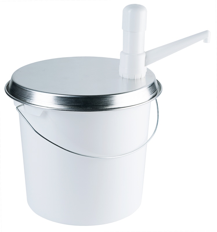 Eimer mit Dispenser, mit Deckel und Pumpe, I: 10 ltr., D: 25 cm, H: 38 cm, Alu