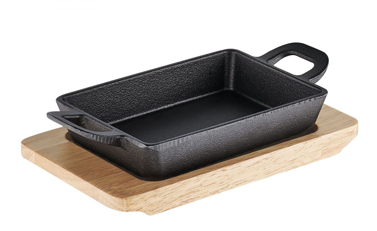 Mini-Servierpfanne Rustika m. Servierbrett 16 x 11 cm
