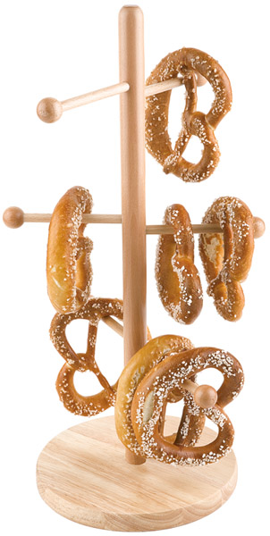 Brezel-, Wurstständer D: 28 cm, H: 50 cm, Fuß D: 22 cm, Buchenholz, lackiert