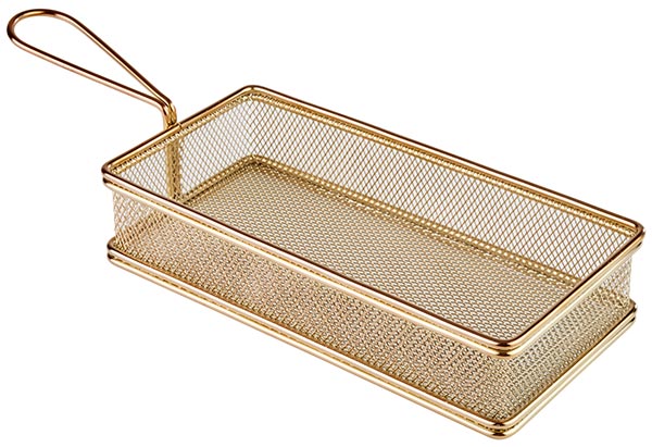 Servier-Frittierkorb SNACKHOLDER 21,5 x 10,5 cm, H: 4,5 cm, Griff 9,5 cm, Edelstahl, Gold-Look