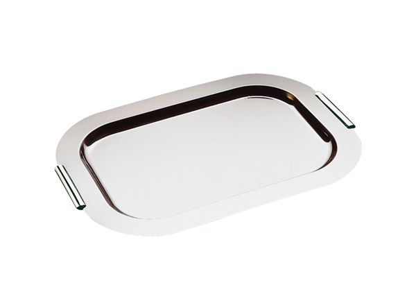 Tablett FINESSE, 44 x 31 cm, 18/0 Edelstahl, rechteckg, verchromte Messing-Griffe