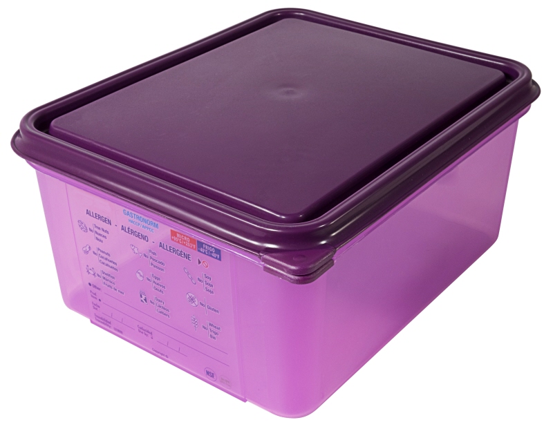 GN-Behälter allergen 1/2 m. Deckel, Polypropylen, 26,5 x 32,5 cm, Tiefe: 150 mm, Fb. lila
