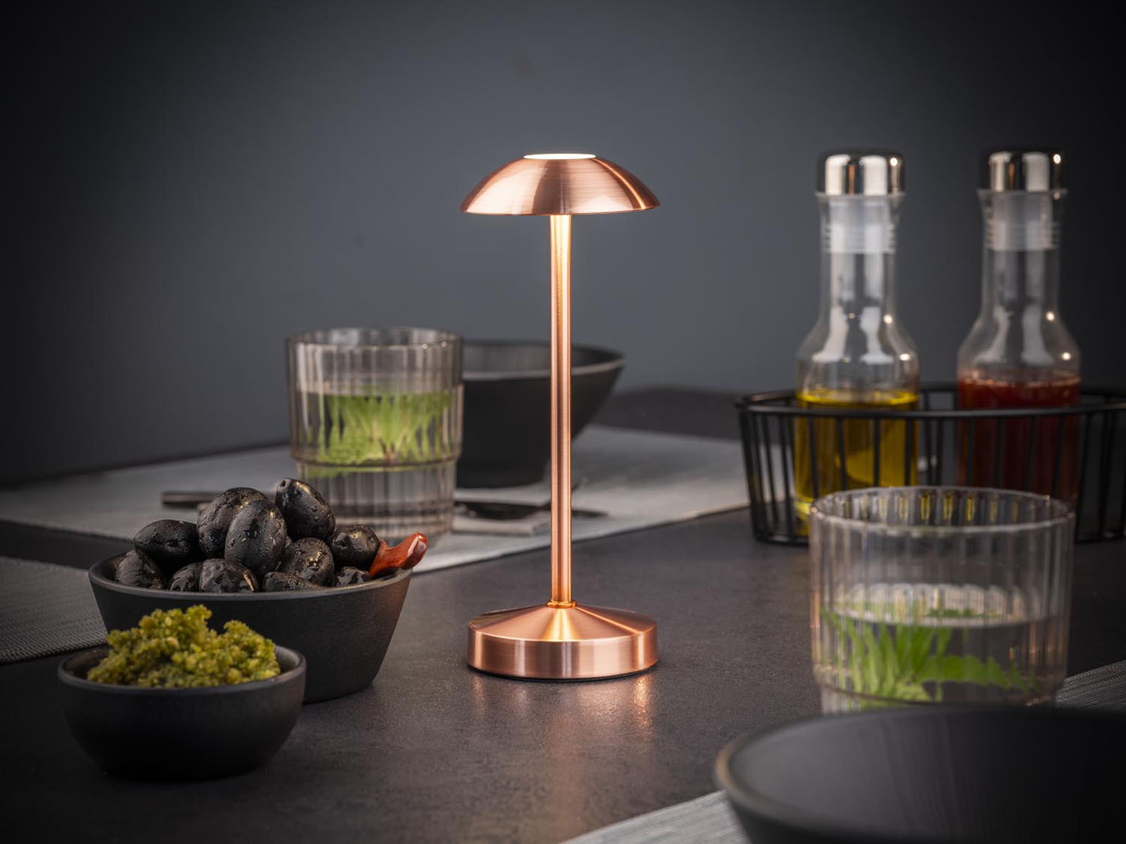 Tischleuchte ALVA, Metall, Farbe: kupfer, 1x LED 1,0 W / 100 lm, dimmbar in 3 Stufen, D: 8 cm, H: 20 cm