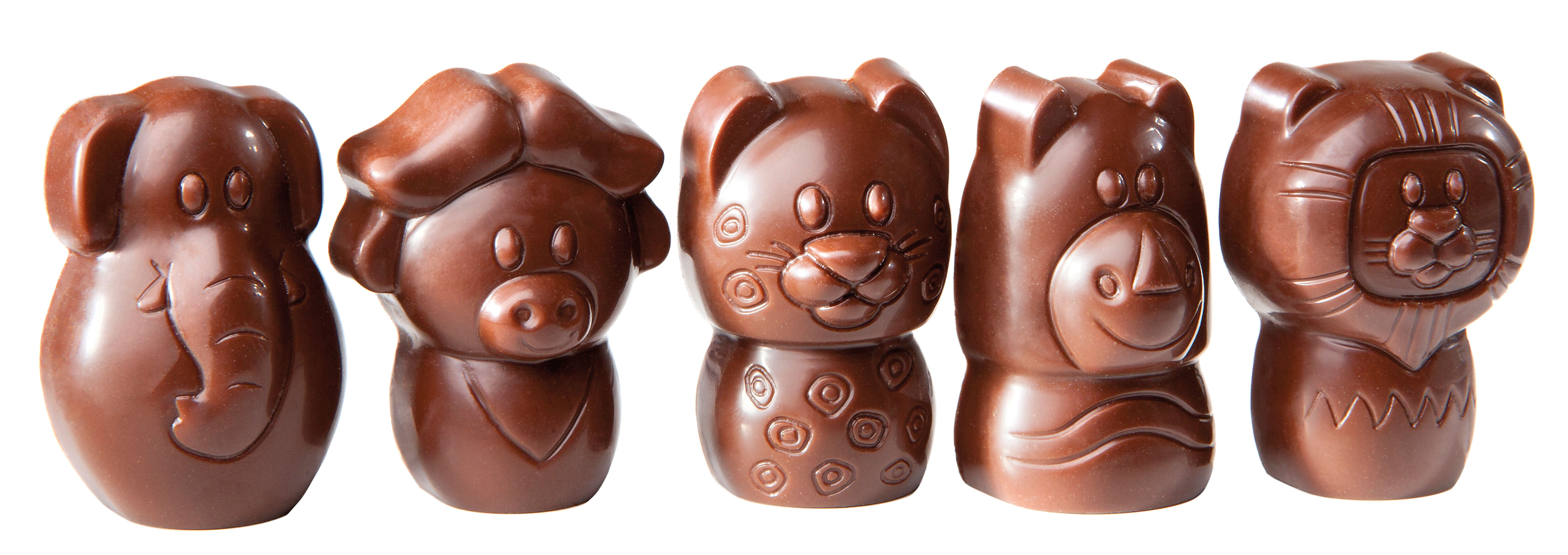 Schokoladen- Form Tierfiguren, 275 x 135 mm, 3 x 5 Stück/ 5 Fig.