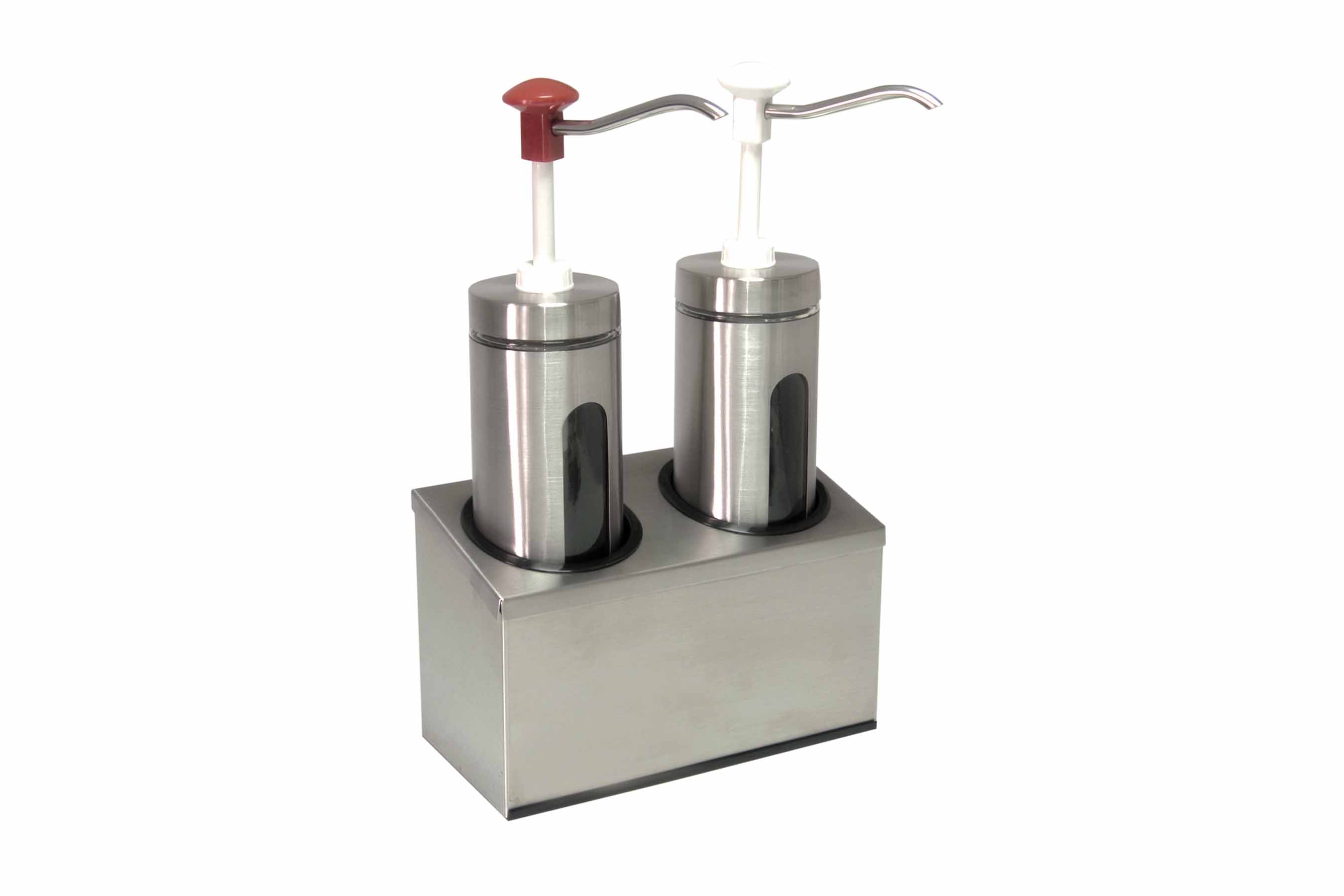 Dosierspender rund mit Sichtfenster, 2-fach weiss/ rot, Inh. 2 x 2 ltr., 293 x 147 x 465 mm