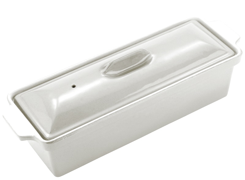 Gussterrinenform, weiß emailliert, I: 1,5 ltr., 28 x 9 x 8 cm