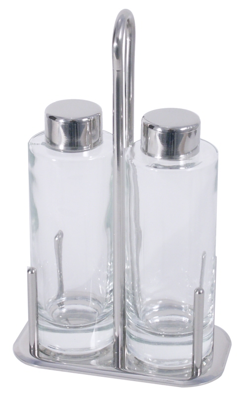 Menage Öl/Essig, glatte Glaseinsätze, Edelstahl, 15 x 9 x 21,5 cm