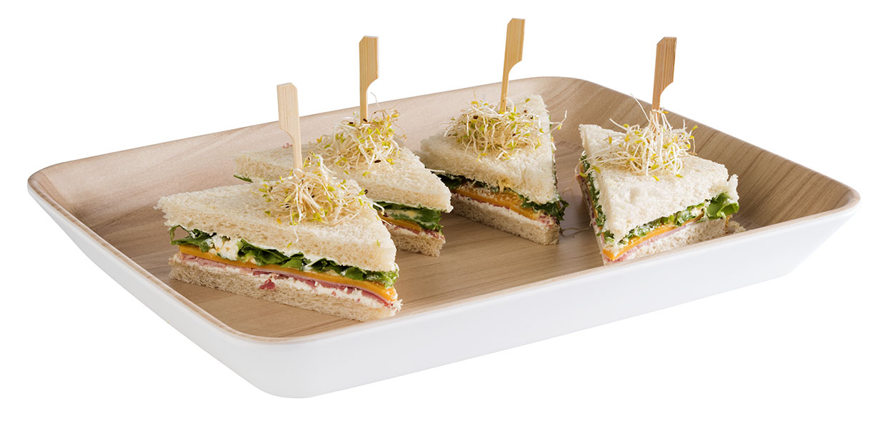 Schale FRIDA, Melamin, 32 x 25 cm, H: 3,5 cm, I: 1,2 ltr., innen: Holzoptik, außen: weiss