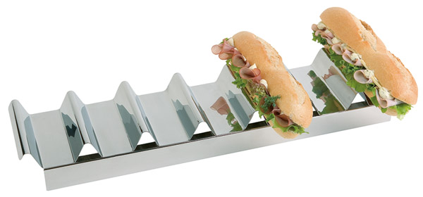 Snackpresenter 47,5 x 10,5 cm, H: 6 cm, 7 Mulden, Edelstahl, hochglanzpoliert