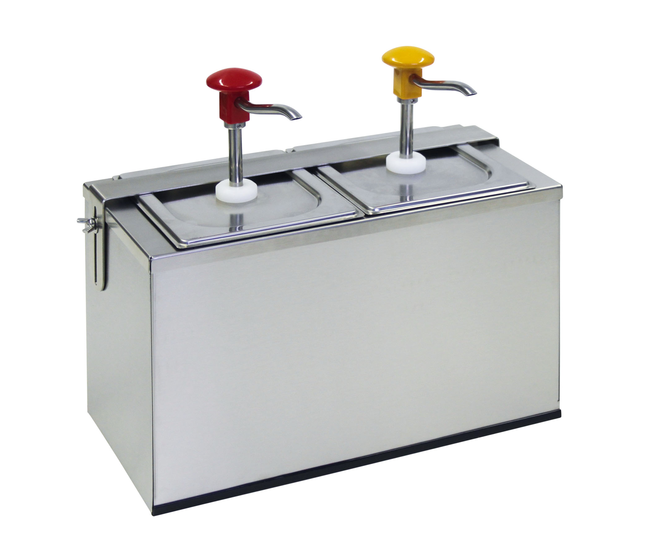 Druckknopf- Dosierspender mit GN Behälter Cool, 2-fach rot/ gelb, Inh. 2 x 3 ltr., 425 x 185 x 375 mm