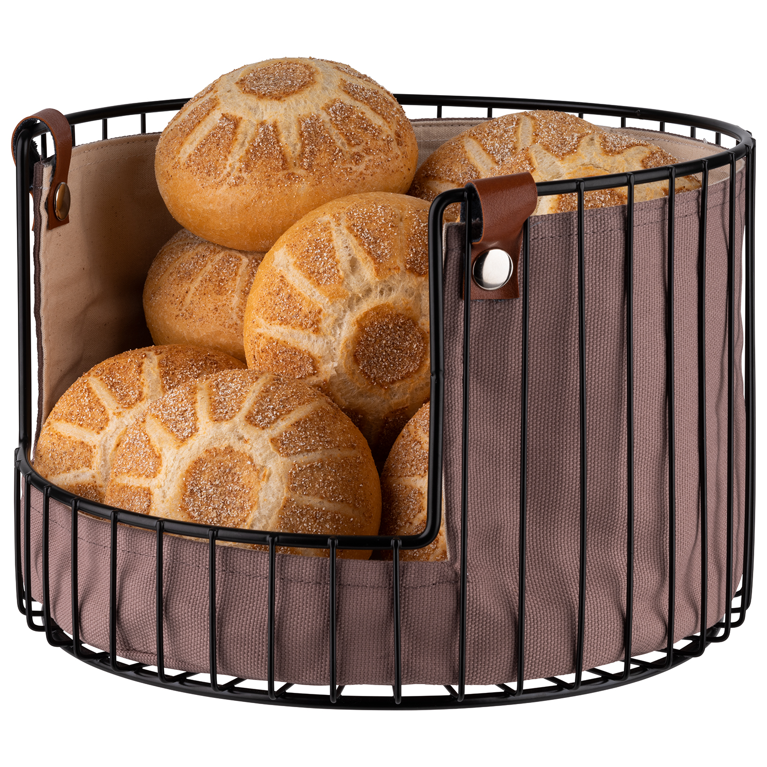 Brot- u. Obstkorb inkl. Tasche, Metall schwarz, D: 27,5 cm, H: 18,5 cm