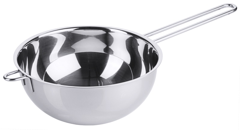 Wasserbadschüssel, mit Drahtgriff, EdSt., I: 1,5 ltr., D: 18 cm, H: 9 cm, Stiel: 20 cm