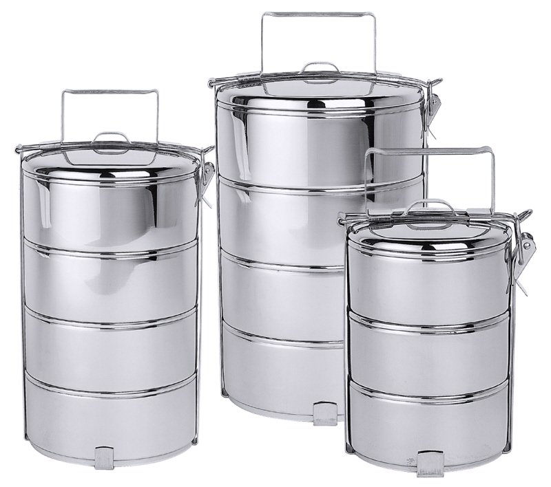 Etagen-Essenträger, 4-tlg., I: 0,9 ltr., D: 14 cm, H: 32,5 cm, Edelstahl