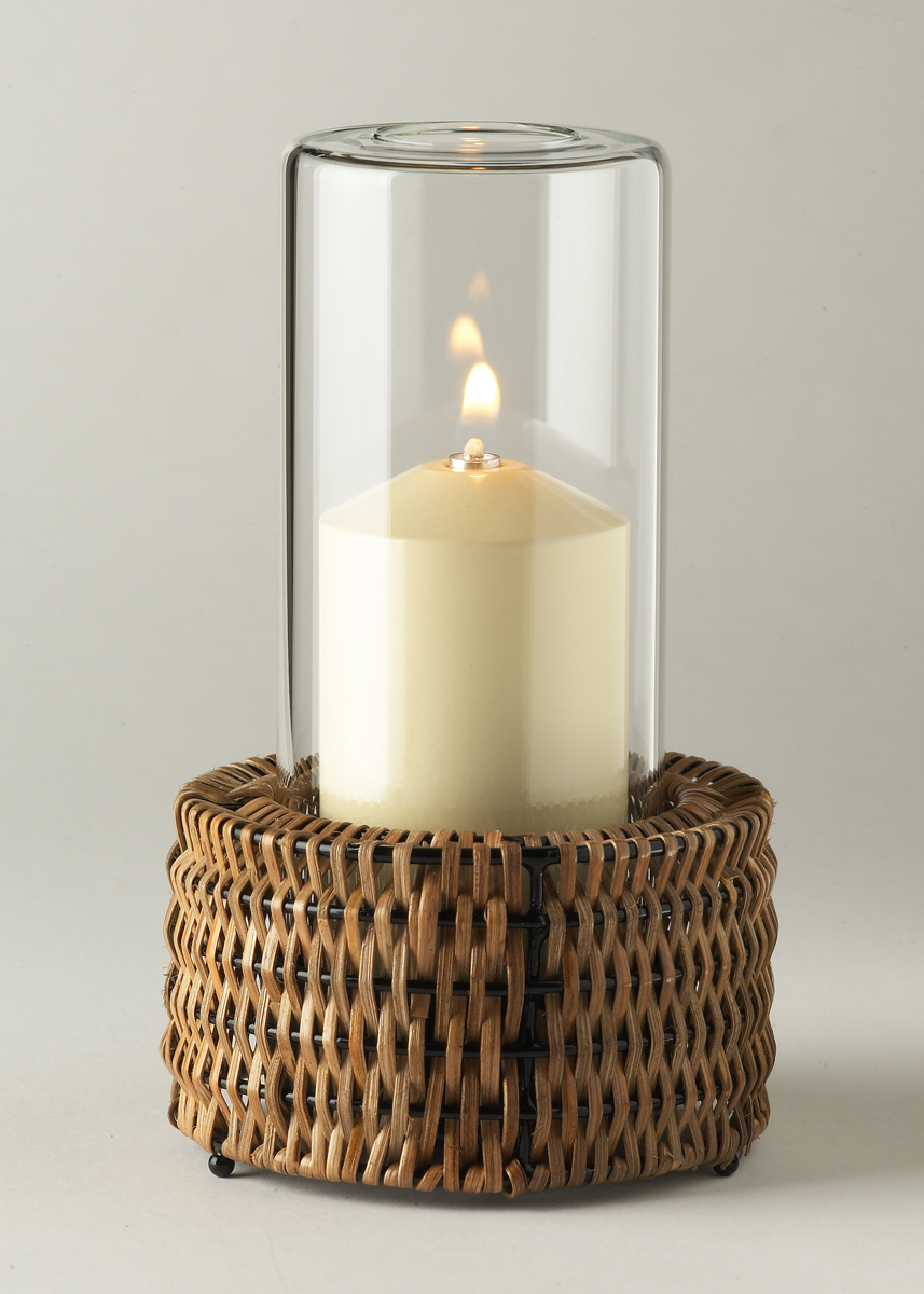 Tischlampe Nour 60A, Lampenkörper: rattan hell, Glaszylinder: klar, Höhe: 19 cm