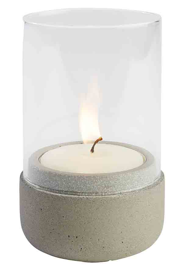 Windlicht ELEMENT, D: 7,5 cm, H: 13 cm, Beton, Glas klar, ohne Teelicht