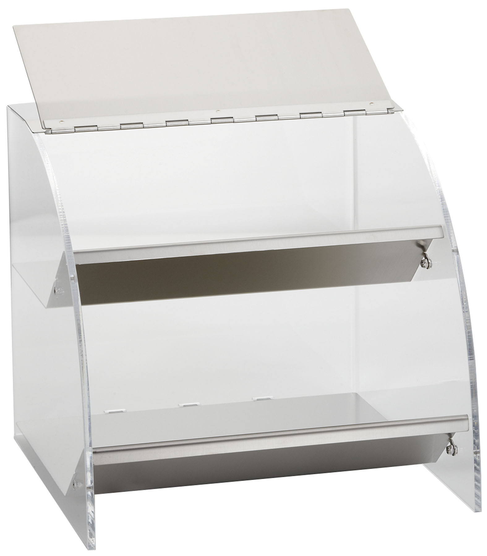 Tresenaufsteller mit 2 Fächern u. Deckel - Modell 642D, EdSt., Plexiglas, LxBxH: 250 x 250 x 230 mm