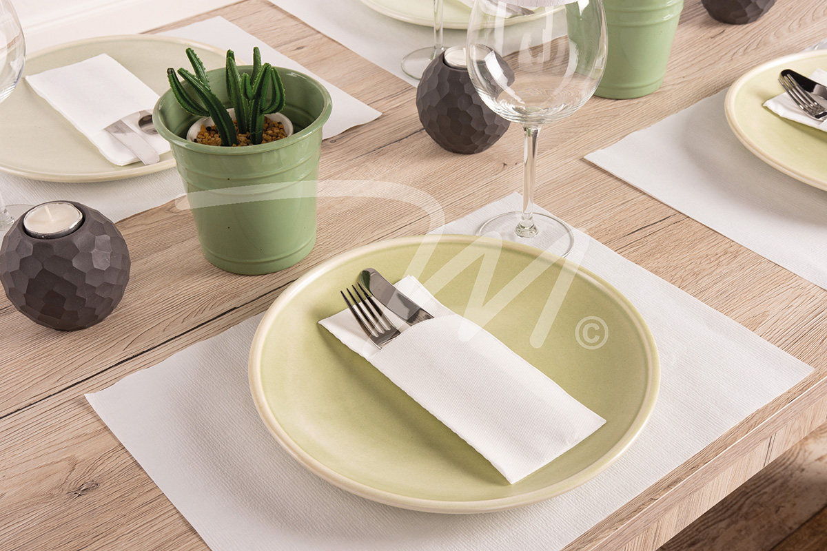 Papierbestecktaschen 20 x 8,5 cm m. Tissue Serviette